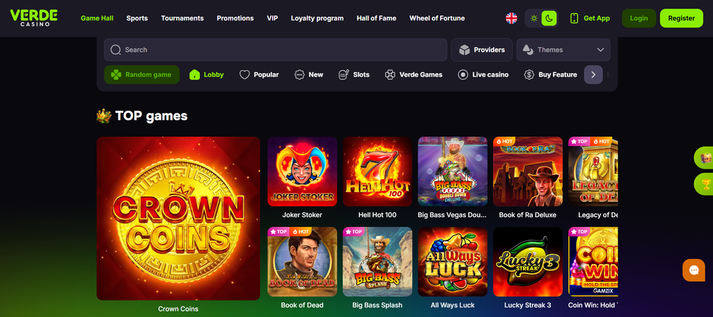 Home page of Verde Casino showing the welcome offer panel